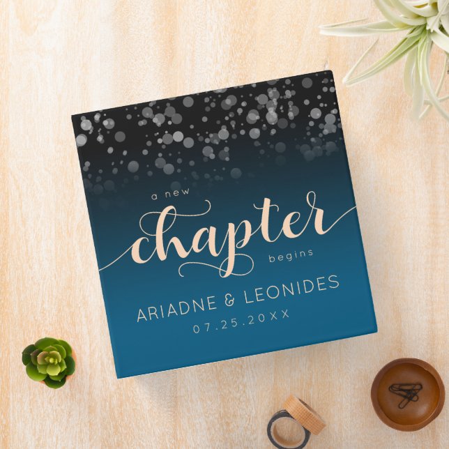 Elegant Peach Oceanic Blue Wedding A New Chapter Binder (In Situ)