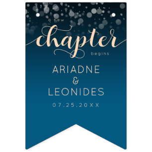 Elegant Peach Oceanic Blue Wedding A New Chapter Bunting Flags