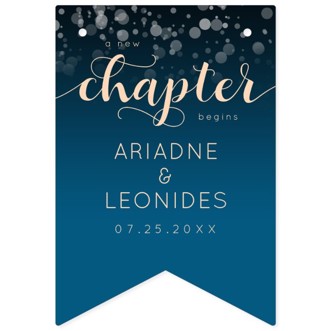 Elegant Peach Oceanic Blue Wedding A New Chapter Bunting Flags (First Flag)