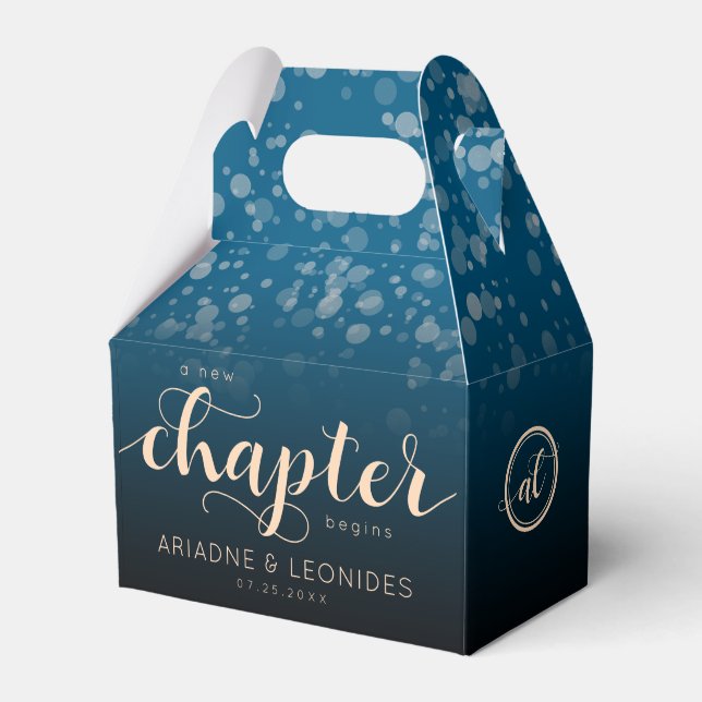 Elegant Peach Oceanic Blue Wedding A New Chapter Favor Box (Front Side)