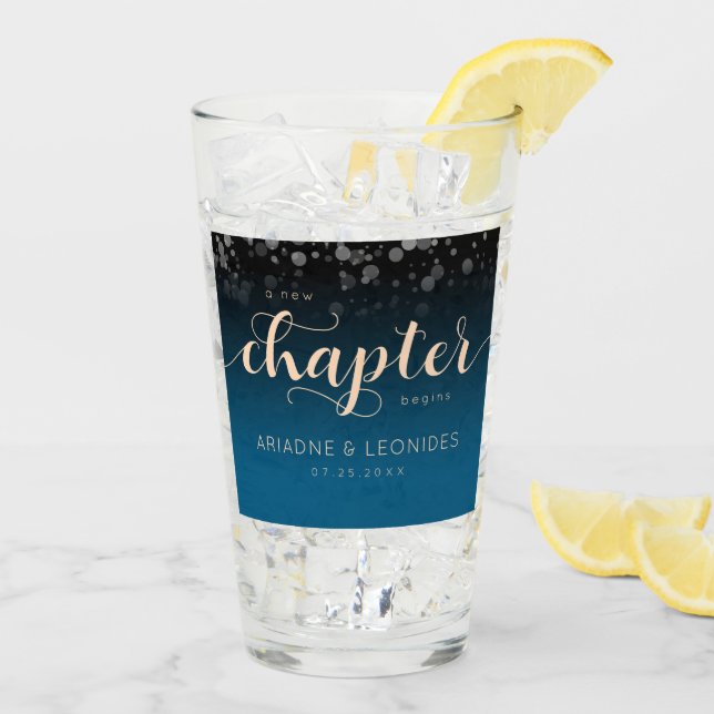 Elegant Peach Oceanic Blue Wedding A New Chapter Glass (Back Ice)