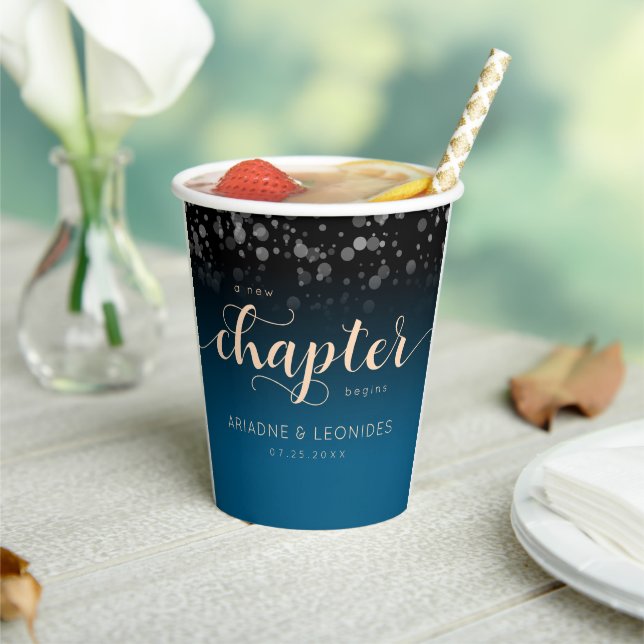 Elegant Peach Oceanic Blue Wedding A New Chapter Paper Cups (Insitu)