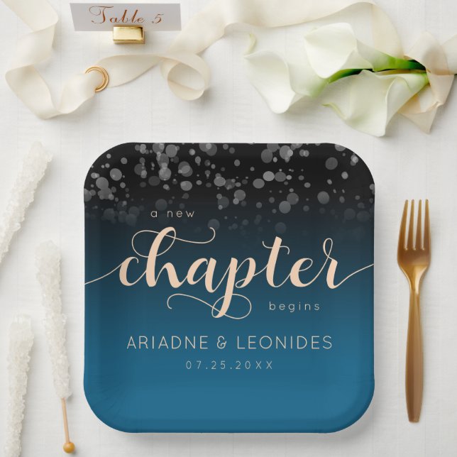 Elegant Peach Oceanic Blue Wedding A New Chapter Paper Plate (Wedding)