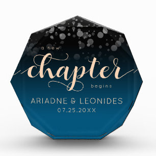 Elegant Peach Oceanic Blue Wedding A New Chapter Photo Block