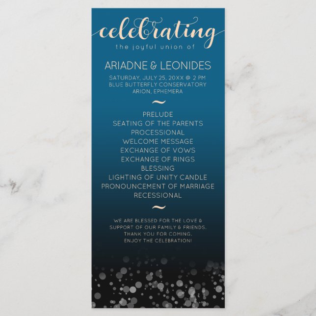Elegant Peach Oceanic Blue Wedding A New Chapter Program (Front)