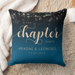 Elegant Peach Oceanic Blue Wedding A New Chapter Throw Pillow