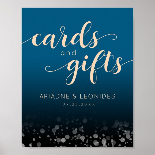 Elegant Peach Oceanic Blue Wedding Cards Gifts Poster (Front)