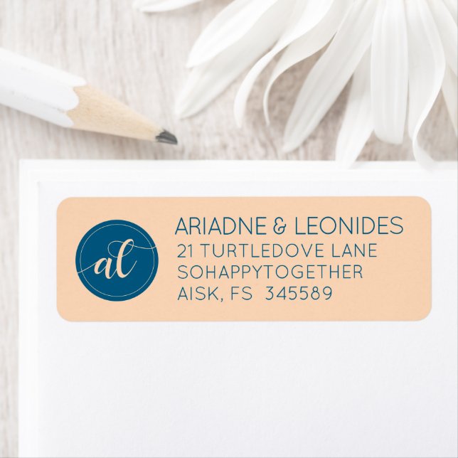 Elegant Peach Oceanic Blue Wedding Initials (Insitu)
