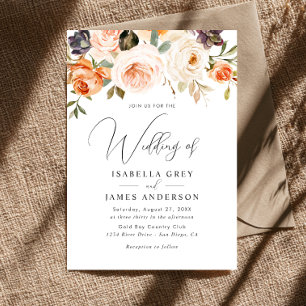 Elegant Peach Orange Floral Foliage Wedding  Invitation