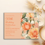Elegant Peach Orange Floral Roses 90th Birthday Invitation Postcard<br><div class="desc">Beautiful peach/orange roses women's 90th birthday party floral invitation postcard.  Text is fully customizable,  so this card can be designed for any age.  Contact me for assistance with customization or to request matching products.</div>