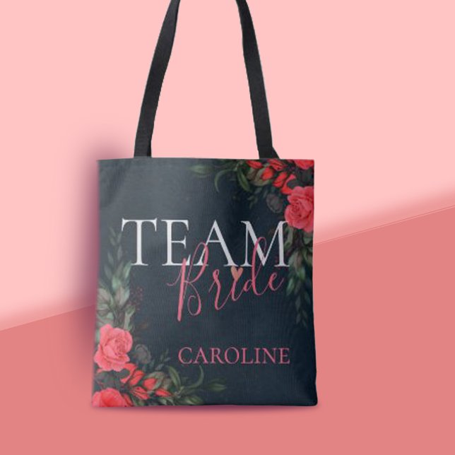 Elegant Peach Orange Floral Team Bride Bridesmaid  Tote Bag (Creator Uploaded)