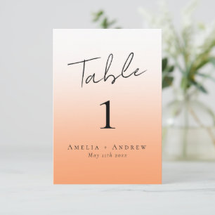 Elegant Peach Orange Fuzz Wedding Table Number