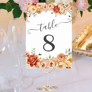 Elegant Peach, Orange Peonies Floral Table Number