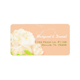 Elegant Peach Peony Floral Wedding Address Label