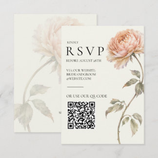 Elegant Peach Peony Modern Editorial Wedding RSVP Card