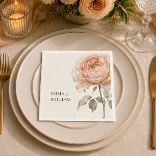 Elegant Peach Peony Personalized Wedding Party Napkin