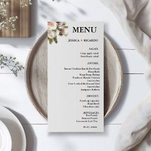 Elegant Peach Pink Boho Watercolor Winter  Wedding Menu