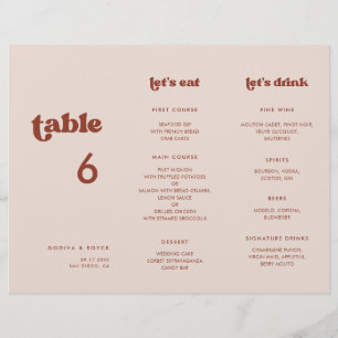 Élégant Peach Pink Menu & Table numéro trifold