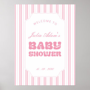 Elegant Peach Pink Striped Pattern Baby Shower Poster