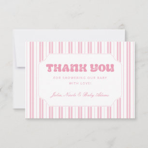 Elegant Peach Pink Striped Thank You Baby Shower Invitation