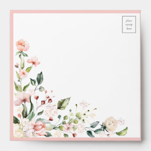 Elegant Peach Pink Watercolor Floral Wedding Envelope