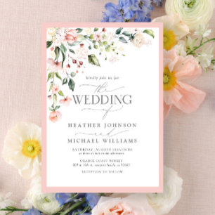 Elegant Peach Pink Watercolor Floral Wedding Invitation
