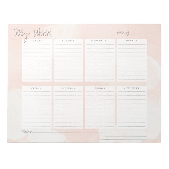 Elegant Peach Pink Watercolor Week Planner Notepad (Front)