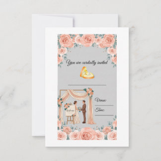 Elegant Peach Rose Floral Wedding Invitation