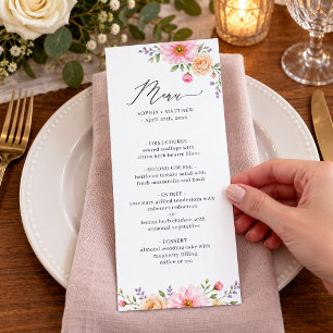 Elegant Peach Rose Watercolor Floral Wedding Menu