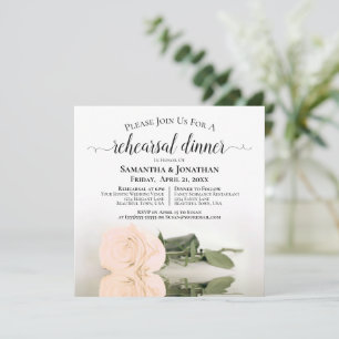 Elegant Peach Rose Wedding Rehearsal & Dinner Invitation