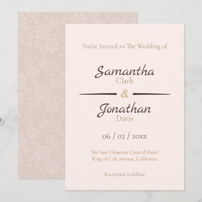 Elegant Peach Roses on Back Wedding Invitation (Front/Back)