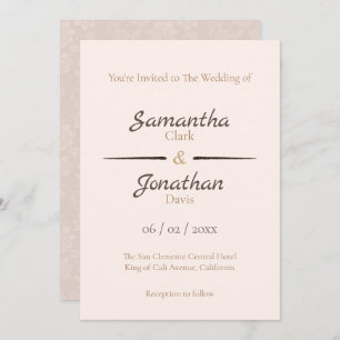 Elegant Peach Roses on Back Wedding Invitation