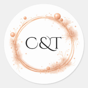 Elegant Peach Sparkle Wedding Script Calligraphy Classic Round Sticker