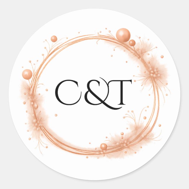 Elegant Peach Sparkle Wedding Script Calligraphy Classic Round Sticker (Front)