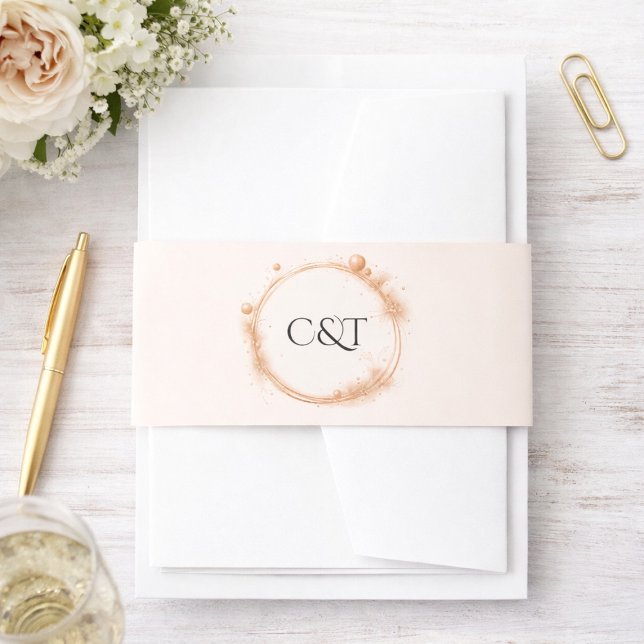 Elegant Peach Sparkle Wedding Script Calligraphy Invitation Belly Band (Creator Uploaded)