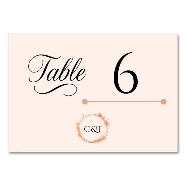 Elegant Peach Sparkle Wedding Script Calligraphy Table Number (Front)