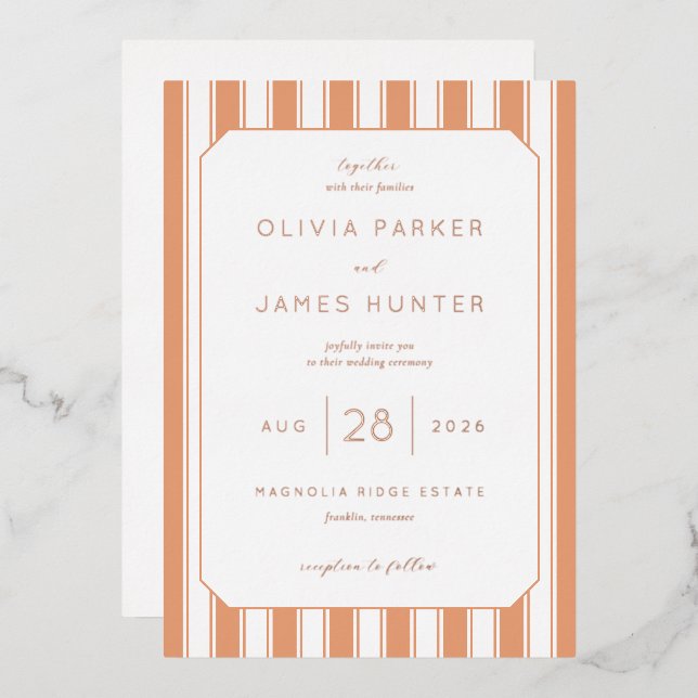 Elegant Peach Striped Wedding Invitation (Front/Back)