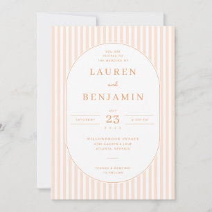 Elegant Peach Striped Wedding Invitation