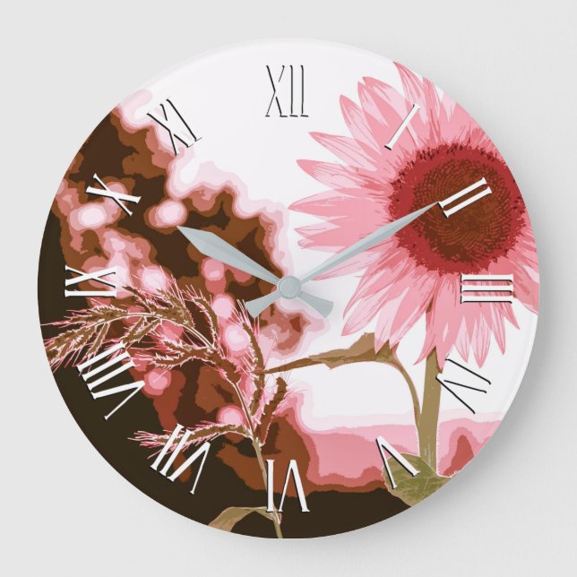 Elegant Peach Sunflower Artwork | Wall Clock (Front)