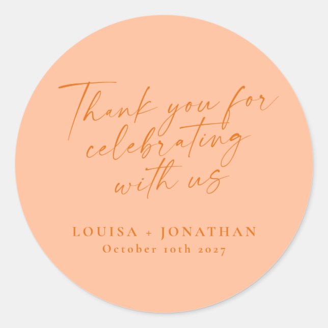 Elegant Peach Trendy Script Custom Thank You Classic Round Sticker (Front)