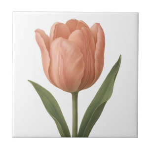 Elegant Peach Tulip Botanical Illustration Tile