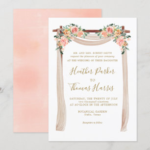 Elegant Peach Watercolor Floral Arch Wedding Invitation