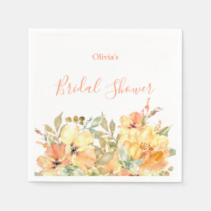 Elegant Peach Watercolor Floral Bridal Shower  Napkin