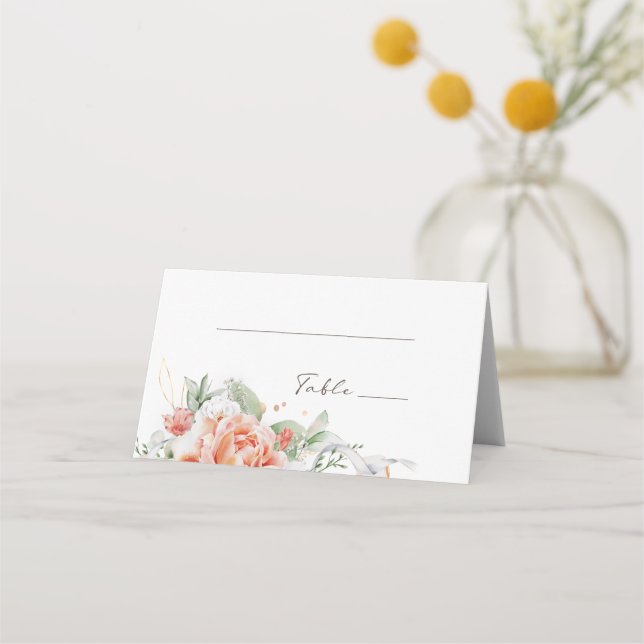 Elegant Peach Watercolor Floral Place Cards (Front)