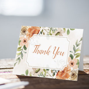Elegant Peach Watercolor Floral Thank You Card