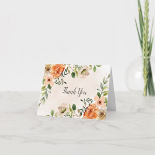 Elegant Peach Watercolor Floral Thank You Card