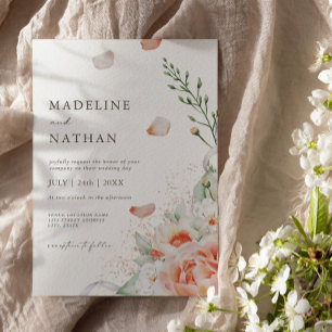 Elegant Peach Watercolor Floral Wedding  Invitatio Invitation