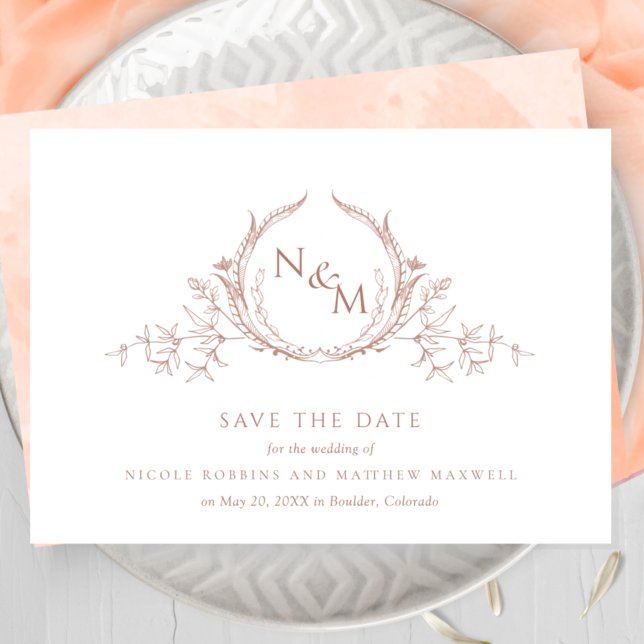 Elegant Peach Watercolor Monogram Wedding Save The Date (Creator Uploaded)