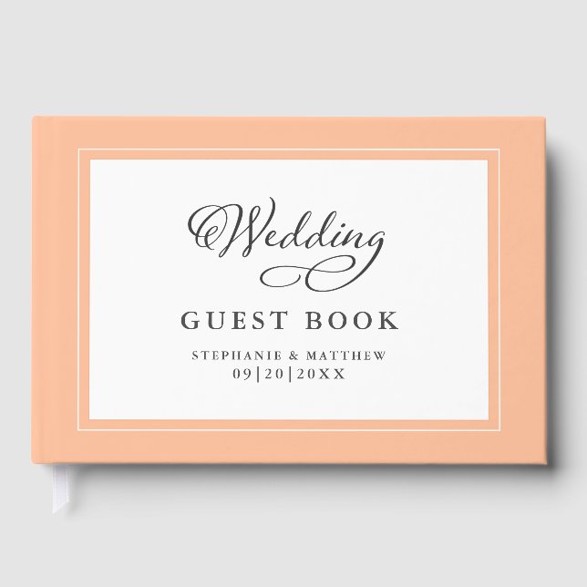 Elegant Peach Wedding Calligraphy Custom Chic Guest Book (Front)