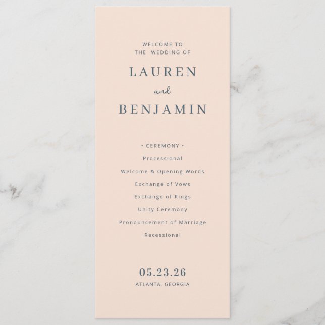 Elegant Peach Wedding Ceremony Program (Front)